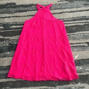 Lilly Pulitzer neon pink lace a line swing high neck dress size Medium